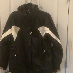 Lands End Performance Grey Black ThermalFleece Zip Up Jacket -Large 14-16